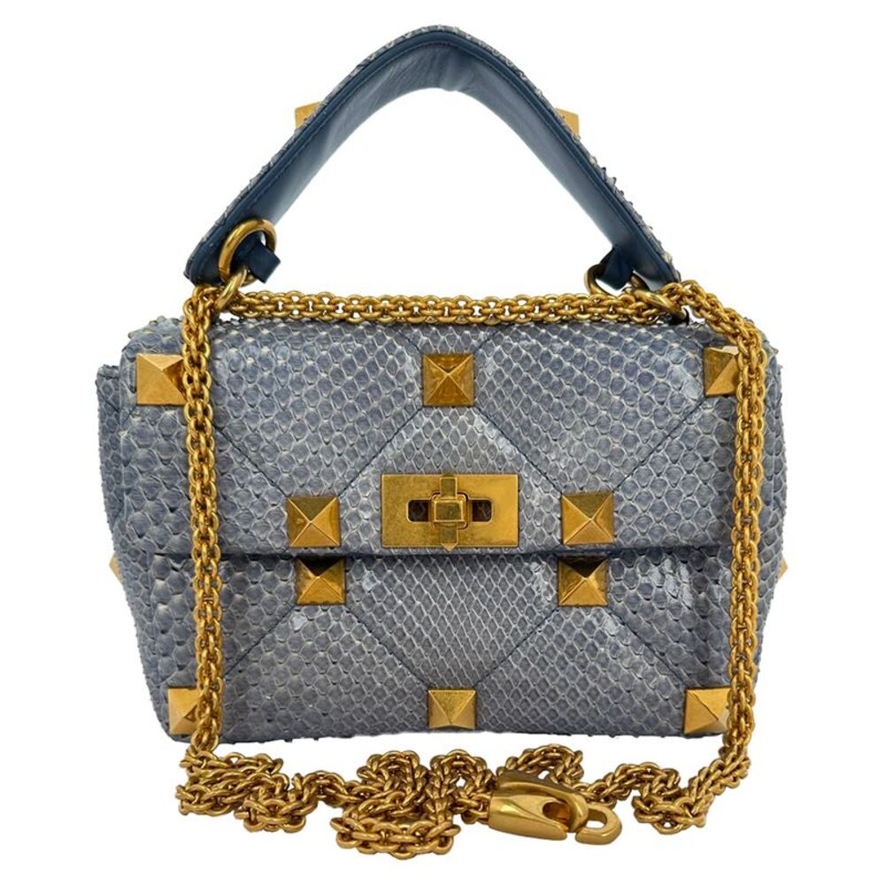 Valentino Garavani Roman Stud Top Handle Bag in Light Blue Leather